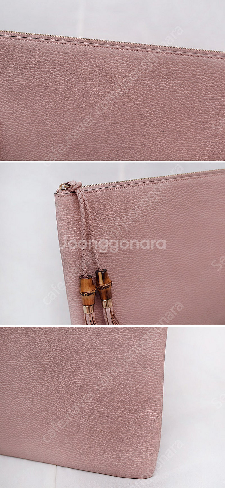 구찌 (GUCCI) 뱀부 테슬 페일핑크 토고가죽 클러치...--8