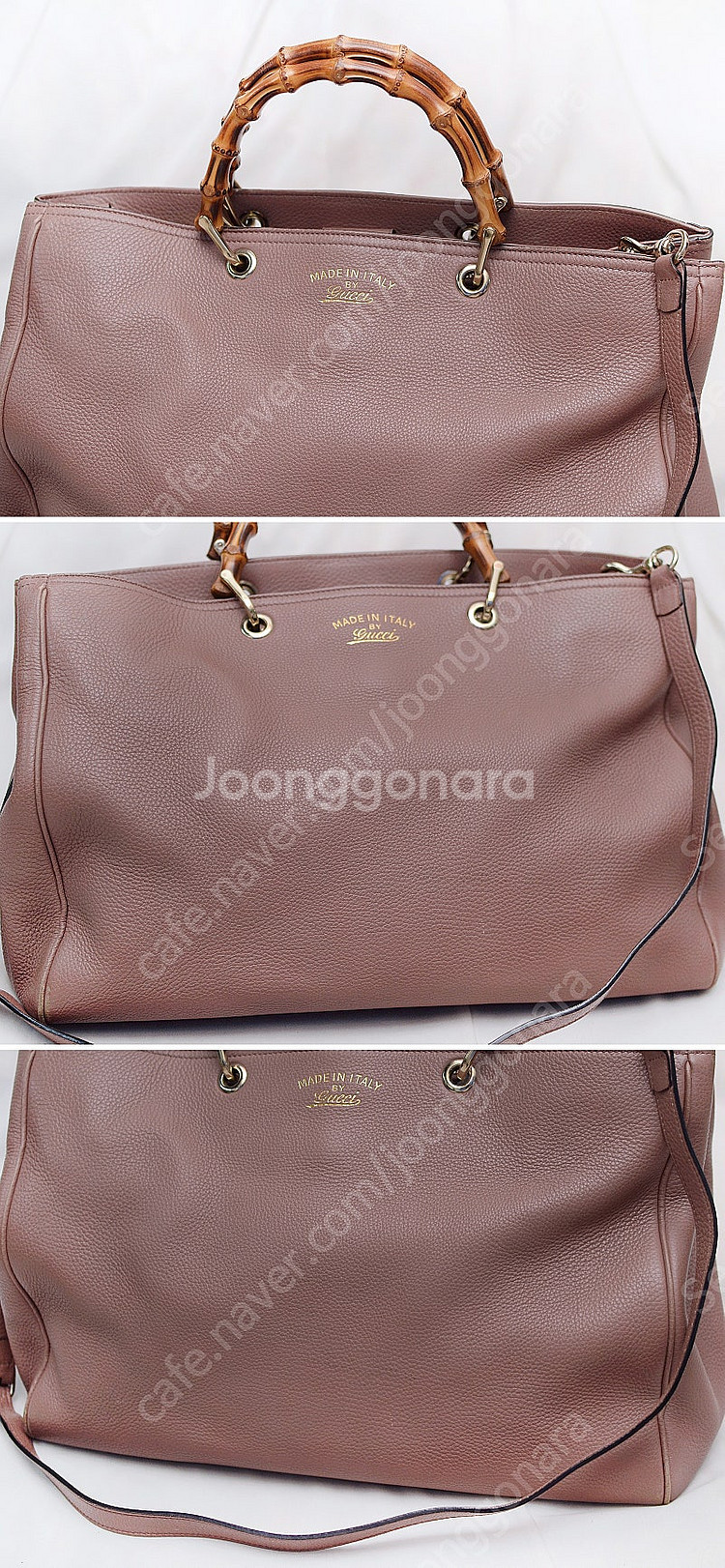 구찌 (GUCCI) 뱀부 핸들 페일핑크 토고가죽 빅토트...--4