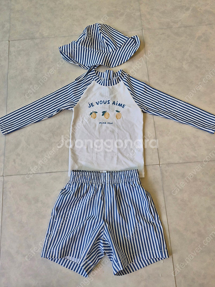 밍크뮤 3y 수영복 / 아기 래쉬가드 / 레몬스트라이프--0