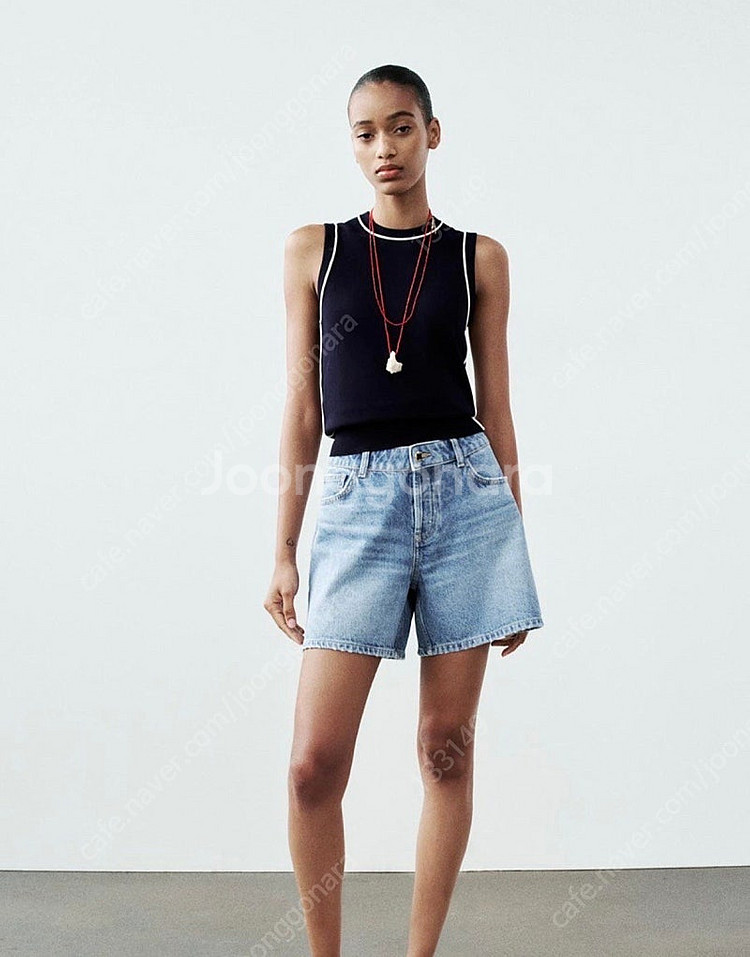 (새상품) 자라 콘트라스트 파이닝 니트탑 네이비 m사이즈--1