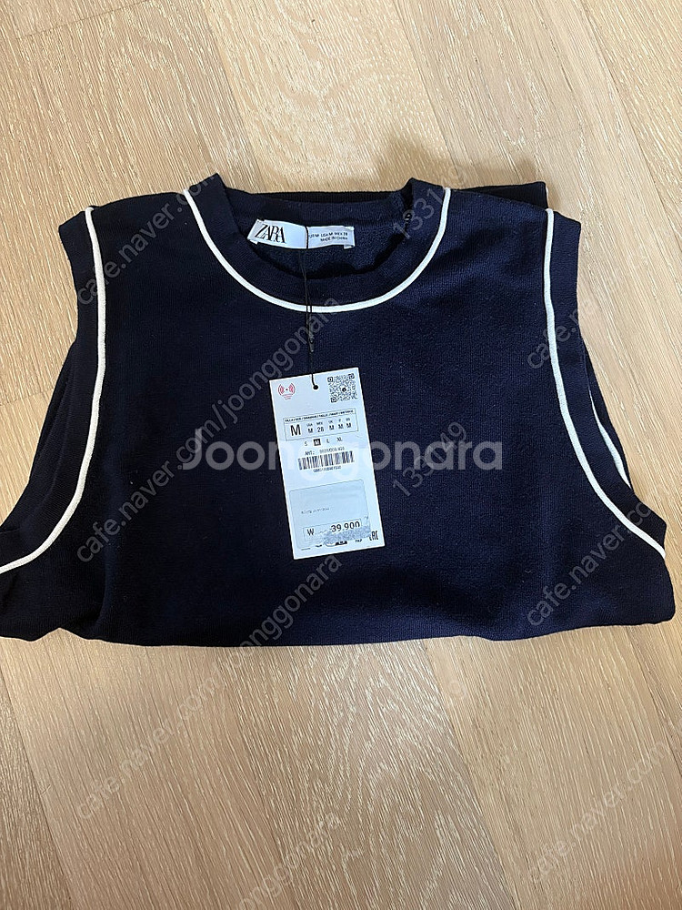 (새상품) 자라 콘트라스트 파이닝 니트탑 네이비 m사이즈--2