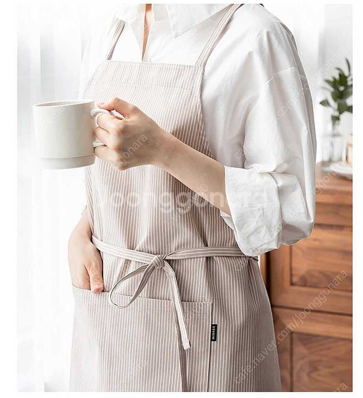[쓰임] 새상품,베이지 스트라이프 앞치마(착샷있음)--0