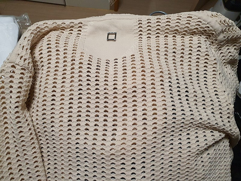 우영미 아이보리 넷팅 집업 후드 가디건 - 44--3