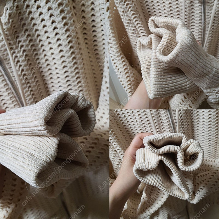 우영미 아이보리 넷팅 집업 후드 가디건 - 44--6