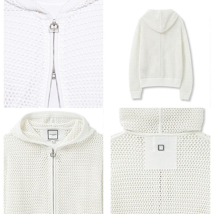 우영미 아이보리 넷팅 집업 후드 가디건 - 44--9