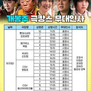 8/2 무대인사 좀비딸 cgv 영등포 통로 2인 정가양도 30000원