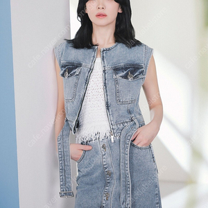 미샤 칼라리스 크롭 데님 베스트 & 스트레이트 데님 롱 스커트 set