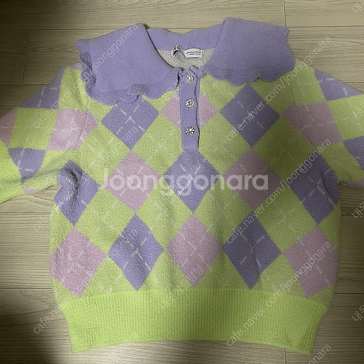 자라 여성 파스텔 아가일 니트 카라 반팔 zara--1
