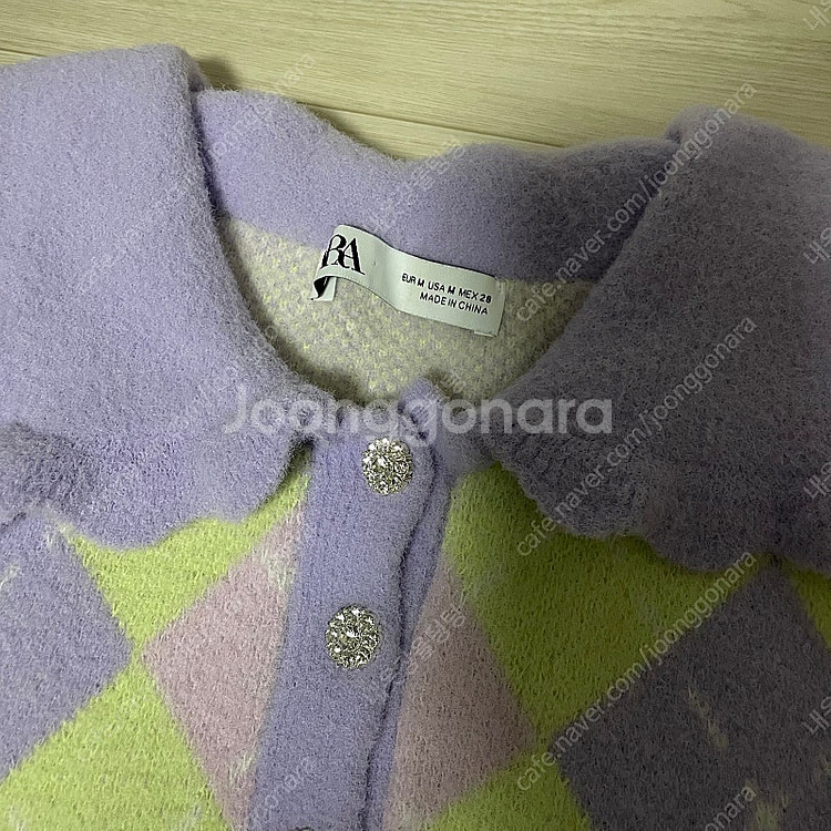 자라 여성 파스텔 아가일 니트 카라 반팔 zara--4