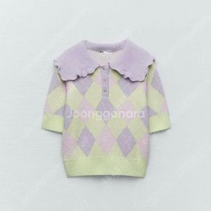 자라 여성 파스텔 아가일 니트 카라 반팔 zara