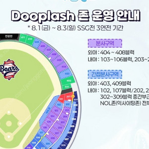8월 1일 금요일 두산 VS SSG 두플래쉬 워터존 오렌지 4연석 양도팝니다