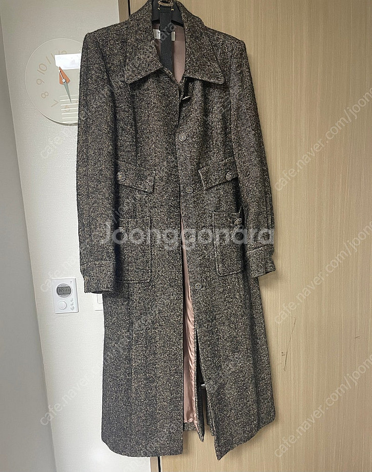 <가격내림> 한섬 타임 벨티드 헤링본코트 82사이즈--0