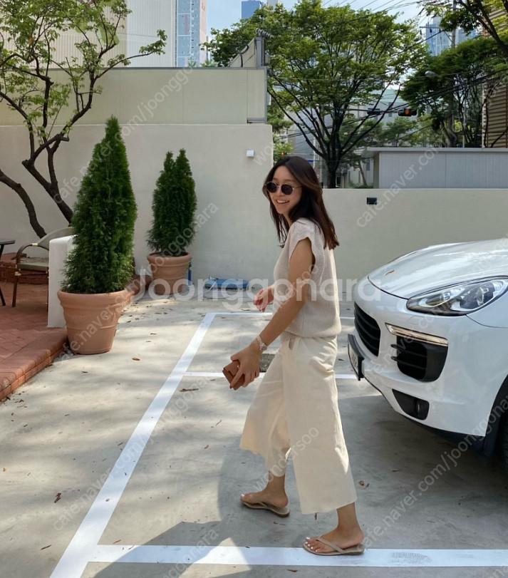 듀마르셀 시원한 면팬츠 시착만 새것 버터크림색--1