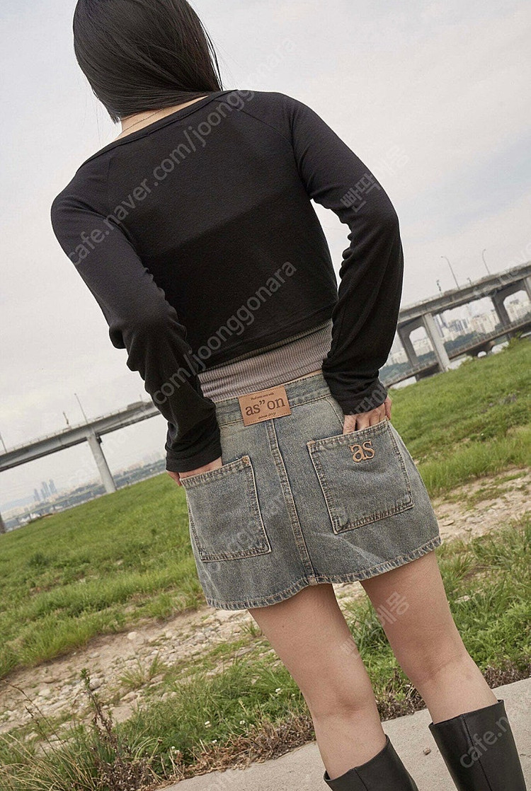 (새상품) 애즈온 리드 워싱 로우 스커트 데님스커트 L 이미지