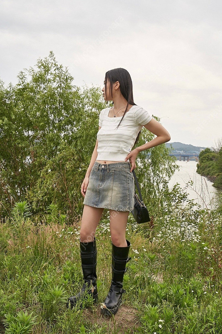 (새상품) 애즈온 리드 워싱 로우 스커트 데님스커트 L 이미지