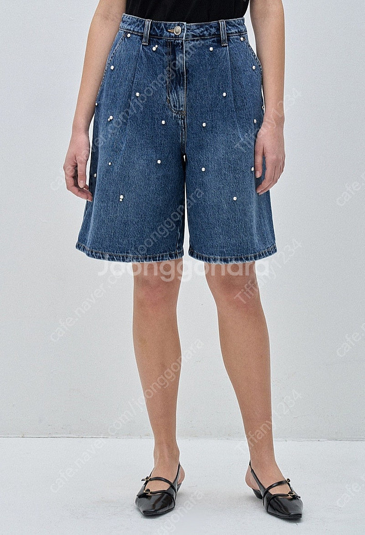 마인 원턱 펄 버뮤다 데님 팬츠--0