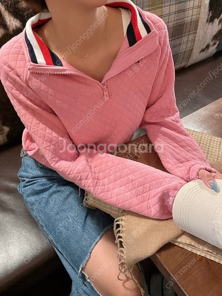 타미힐피거 걸즈 퀼팅 쿼터집업 핑크L--0