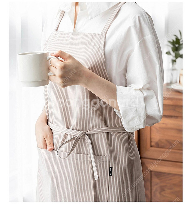 [쓰임] 새상품,베이지 스트라이프 앞치마(착샷있음)--0