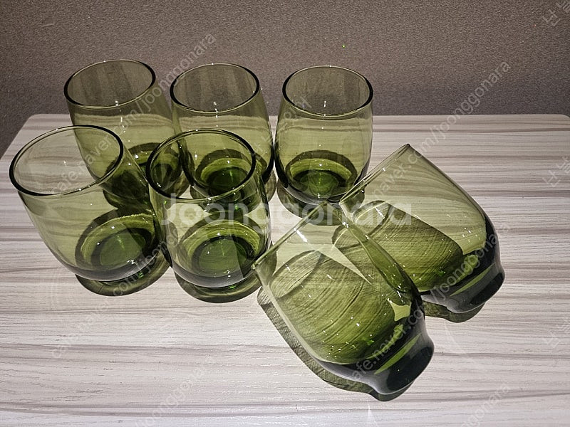 빈티지/리비글라스 올리브그린 글라스 370ml--2