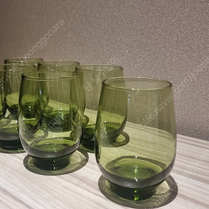 빈티지/리비글라스 올리브그린 글라스 370ml