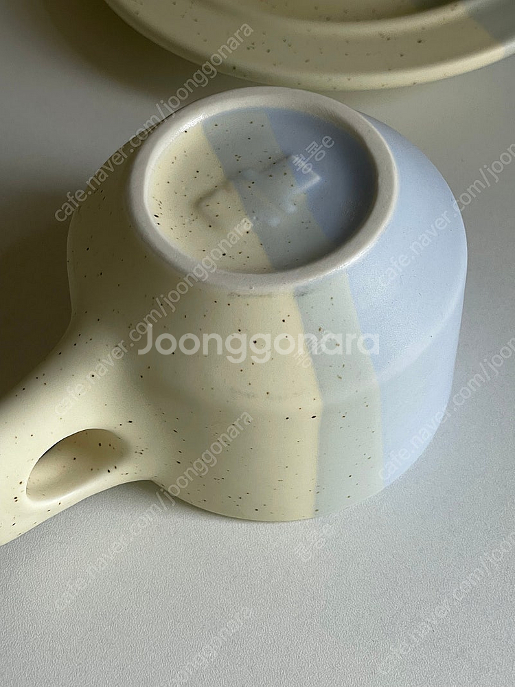 새상품) 긁힘있음 패브릭포터리 컬러블록라인플랫컵+소서 세트--4