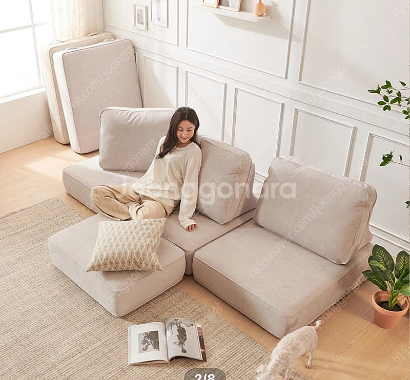 비앙스 캐리 아쿠아 패브릭 모듈 와이드 좌식소파 세트--2