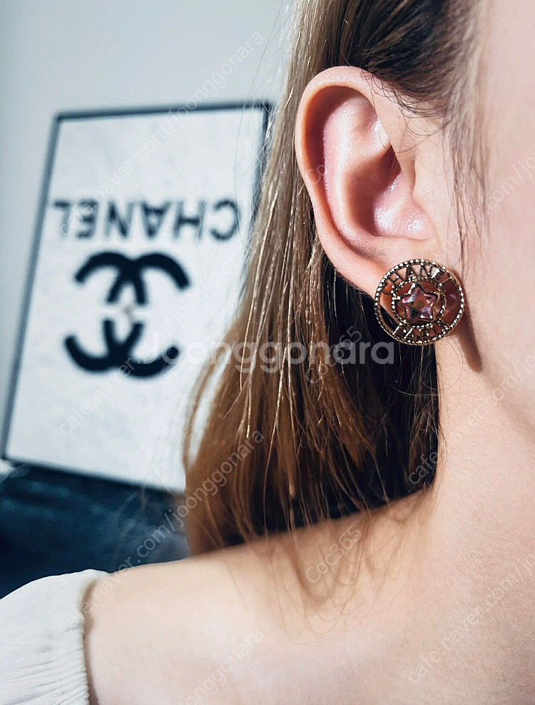 샤넬 귀걸이 핑크 다이아몬드 별 이어링--3