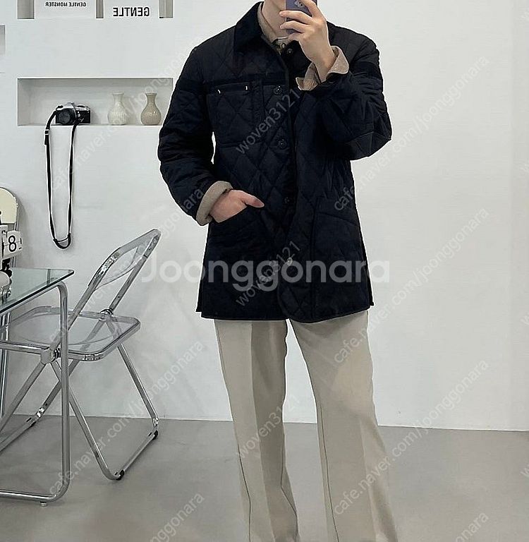 버버리/엘보 레더 퀼팅자켓 네이비/XL(105-110)--8