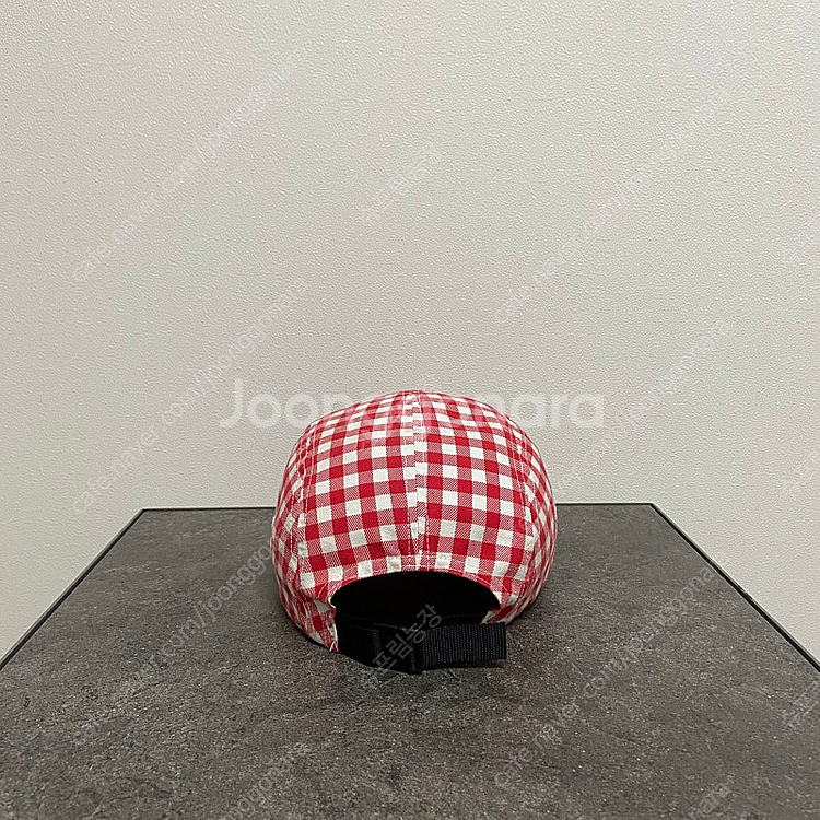 슈프림 깅엄체크 레드 박스로고 캠프캡 모자--4