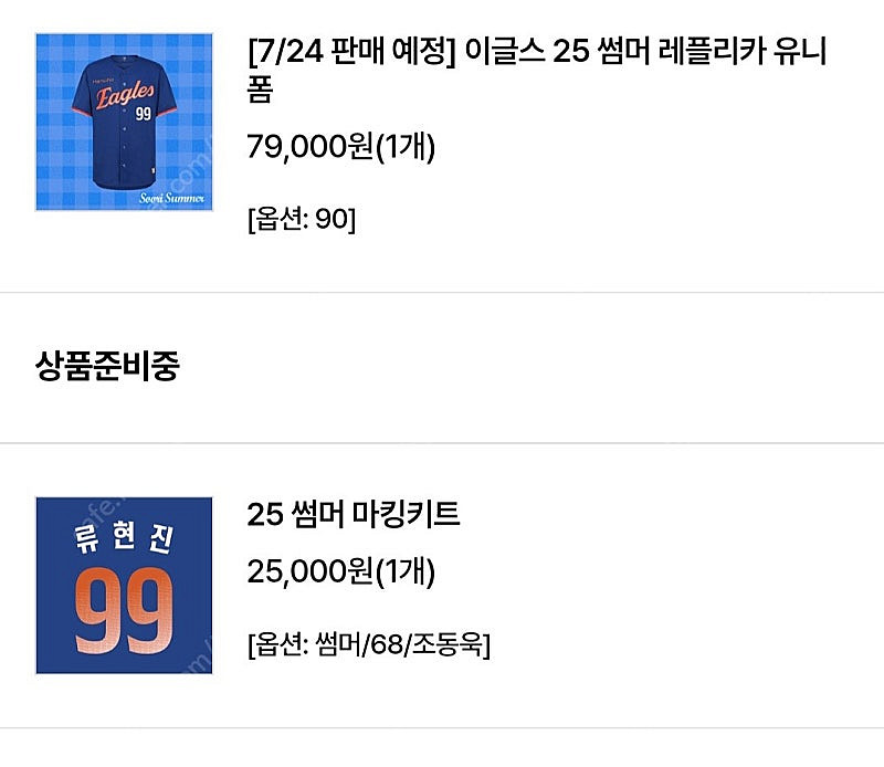 한화이글스 25 썸니폼 레플리카 90(조동욱)--0
