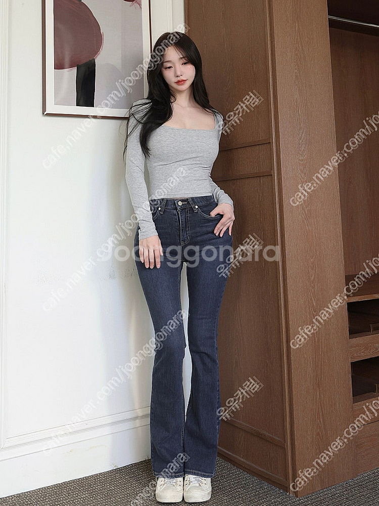 골반볼륨업 하이웨스트 세미부츠컷 골반뽕청바지 진청 M,...--1