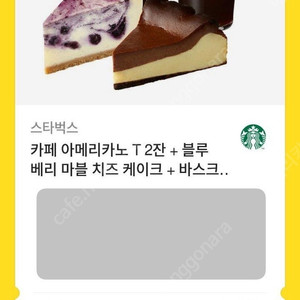 스타벅스 카페 아메리카노 T 2잔 + 블루베리 마블 치즈 케이크 + 바스크 초코 치즈 케이크