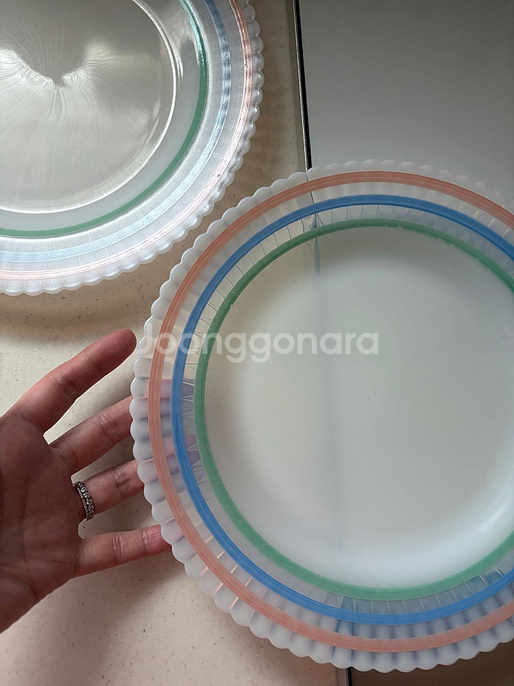 가격인하 빈티지 맥베스에반스 파스텔밴드 밀크글라스 디너...--1
