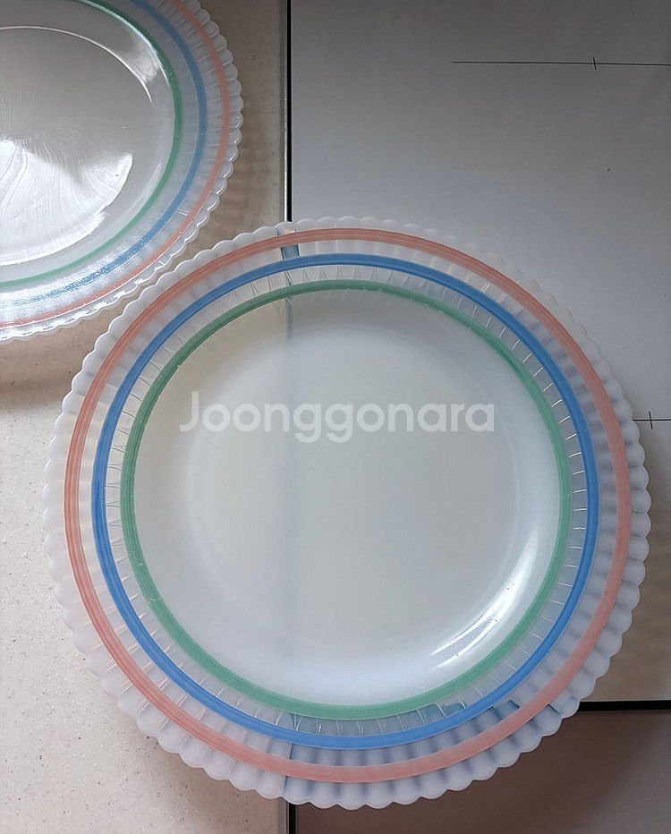 가격인하 빈티지 맥베스에반스 파스텔밴드 밀크글라스 디너...--2
