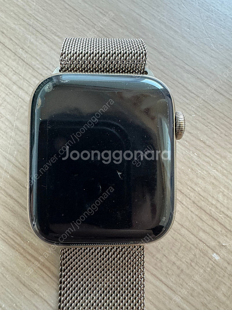 애플워치6 44mm 골드 스테인레스+정품 밀레니즈 루프--4