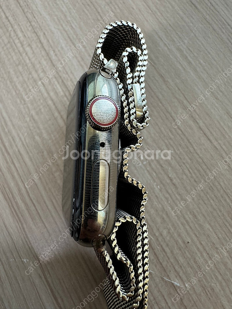 애플워치6 44mm 골드 스테인레스+정품 밀레니즈 루프--5
