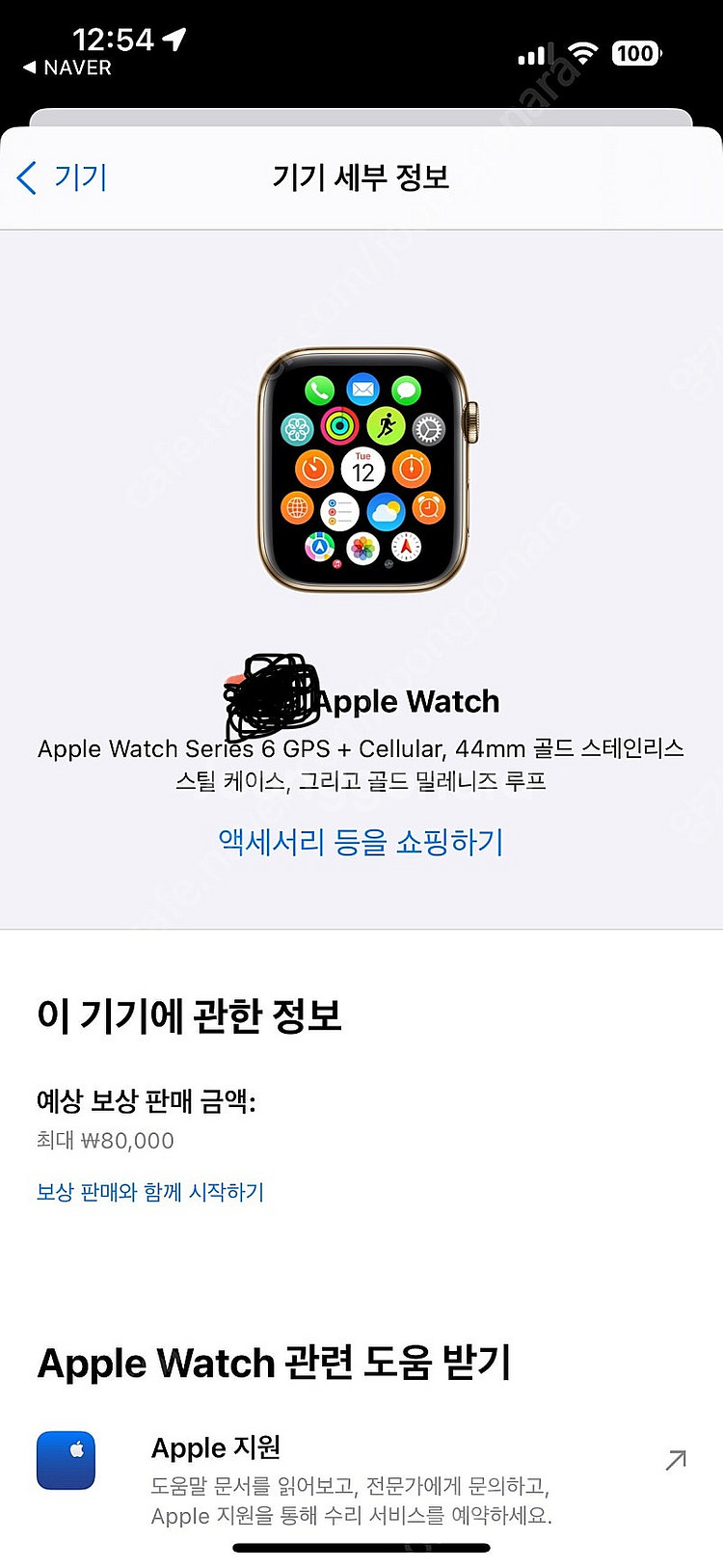 애플워치6 44mm 골드 스테인레스+정품 밀레니즈 루프--8