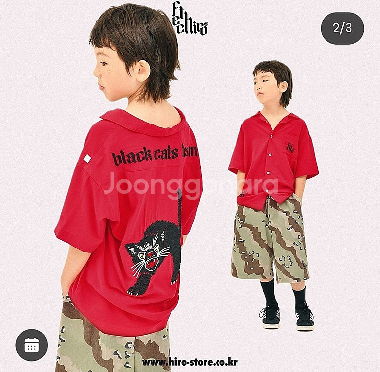 히로×페치 오픈카라셔츠 블랙 150/레드 160--0