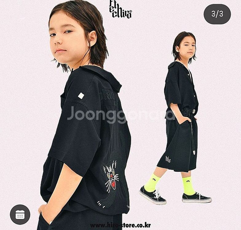 히로×페치 오픈카라셔츠 블랙 150/레드 160--1
