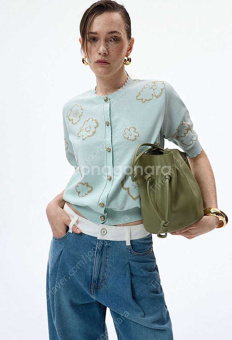 랑방 플로럴 스캘럽 하프 슬리브 니트 가디건--0