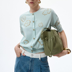 랑방 플로럴 스캘럽 하프 슬리브 니트 가디건