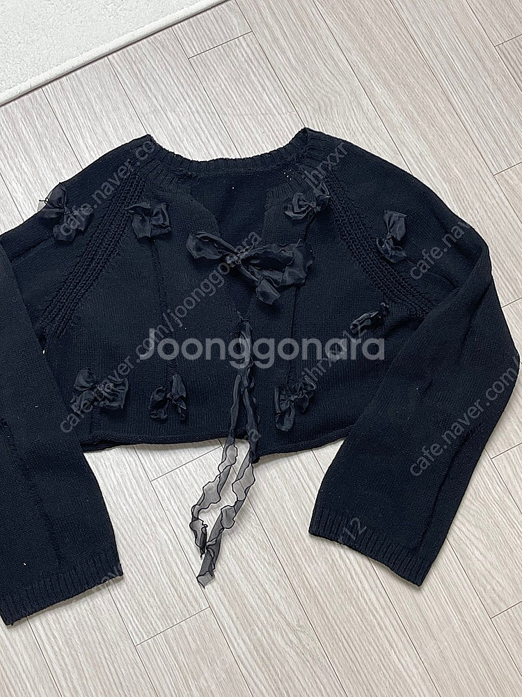 (새것) 오간자리본 가디건 풀오버 블랙--5
