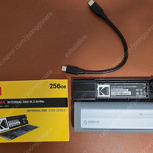 코닥 X350 256GB (m.2 nvme) + 오리코 외장SSD 케이스