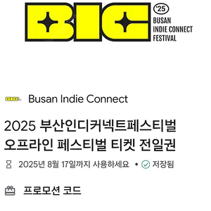 2025년도 부산 인디커넥트 오프라인 전일권 판매합니다