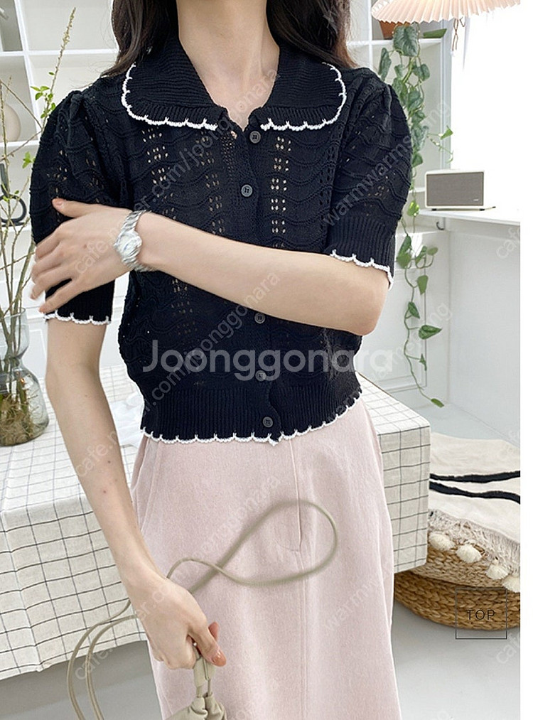 (새상품) 라라미 라임라이크미 여름 스카시 짜임 니트 가디건 블랙 듀엘 오즈세컨 럭키슈에뜨 레니본 샤틴 잇미샤 지컷...--0