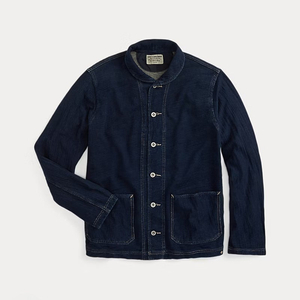 RRL 더블알엘 인디고 프렌치 테리 숄카라 가죽 자켓 자카드 패치워크 워크셔츠 트윌 팬츠 퍼티그 헤링본 RL67 자켓 류준열 가죽 플라이트 무스탕 이동휘 이진욱 페어아일 발마칸 헤