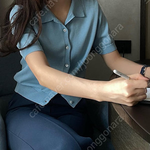 스타일아마 코튼 반팔 카라 가디건 소라색상 새상품