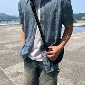 폴로 반팔 데님셔츠 샴브레이XL