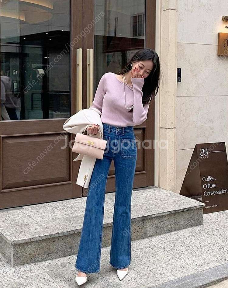 칙스라벨 H 슬림 부츠컷 콘데님(블루,XS,새상품)--1