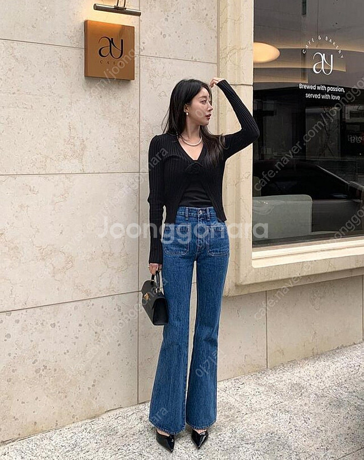 칙스라벨 H 슬림 부츠컷 콘데님(블루,XS,새상품)--3